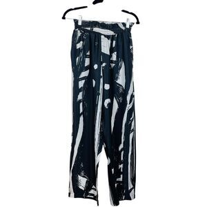 DiarraBlu Pants Womens Medium Black White Abstract Print Wide Leg Elastic Waist
